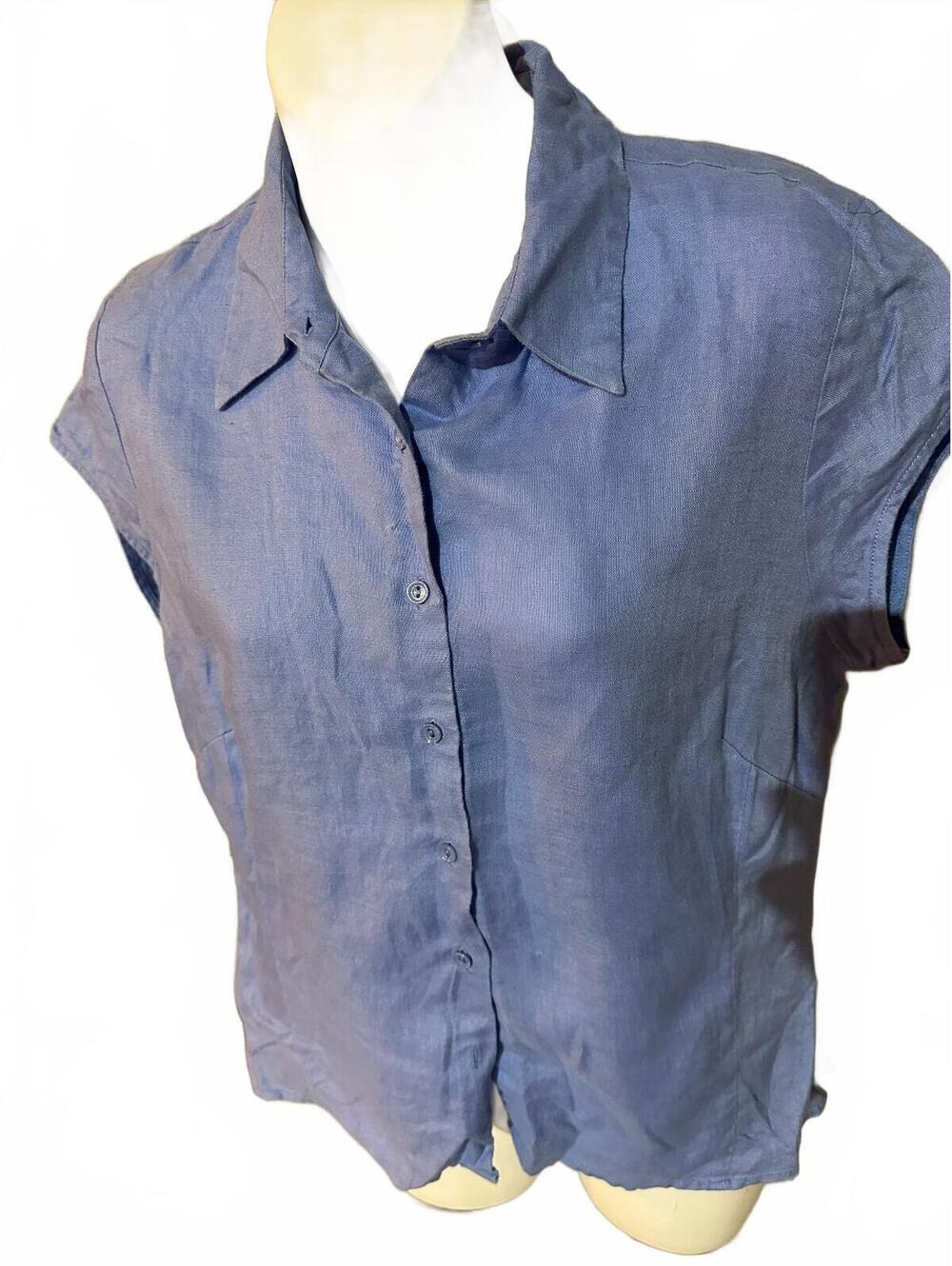 Jillian Jones Blue Linen Button Front Blouse M